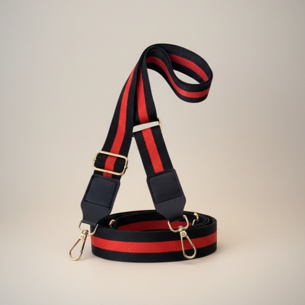 ✨ Black & Red Stripe Adjustable Bag Strap Gold Hardware Crossbody Replacement - Picture 4 of 5